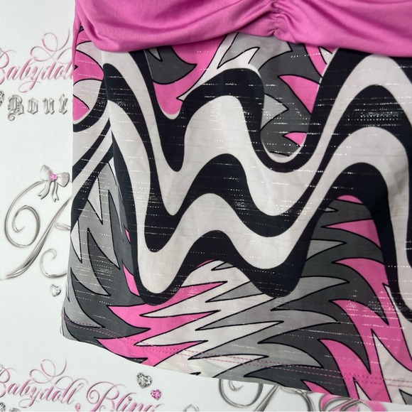 Party 21 strapless shiny Pink and Black Ruched Sleeve Blouse y2k brand new tags - Picture 3 of 6